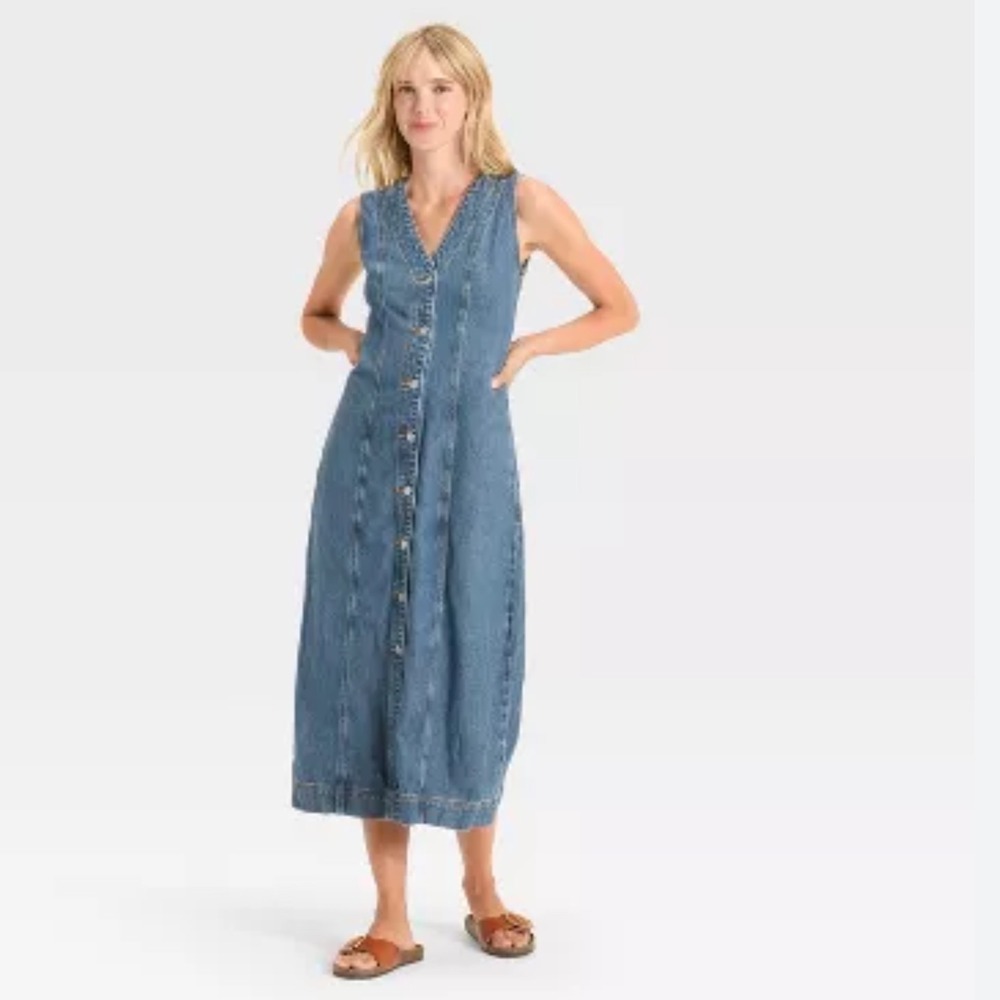 Universal Thread Women's Denim Button Front Midi … - image 1